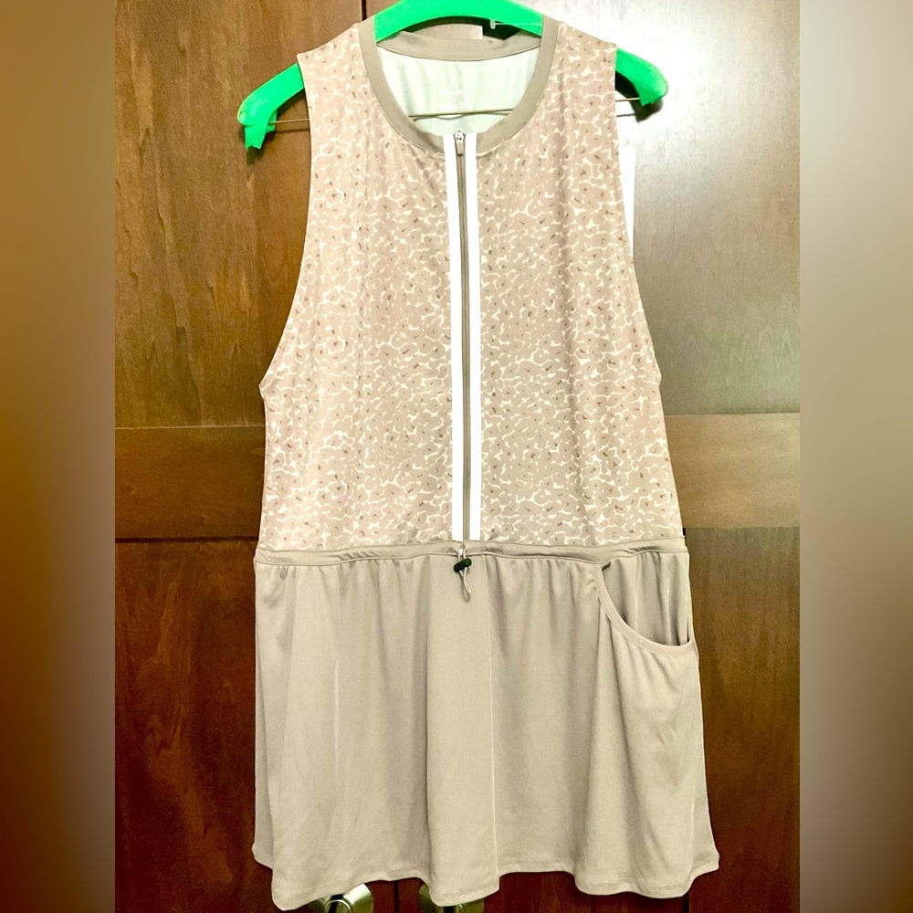 NWT Varley Lagoda Mini Dress L Activewear Tennis Pickleball Taupe color